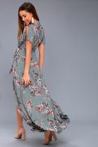 Fiorire Slate Blue Floral Print Wrap Maxi Dress | Lulus