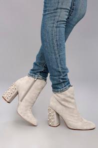 Steve Madden Yvette Taupe Suede Leather Studded Booties