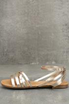 Breckelle's Zoila Champagne Ankle Strap Flat Sandals