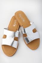 Bamboo Kelsie Silver Slide Sandal Heels | Lulus