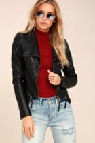 Breckelle's | Up On A Tuesday Black Vegan Leather Jacket | Size Medium | 100% Polyester | Vegan Friendly | Lulus