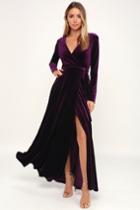 Jacinda Plum Purple Velvet Wrap Maxi Dress | Lulus