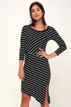 Stripe It Rich Black Striped Asymmetrical Bodycon Dress | Lulus
