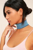 Lulus | Who Runs The World? Blue Denim Choker Necklace