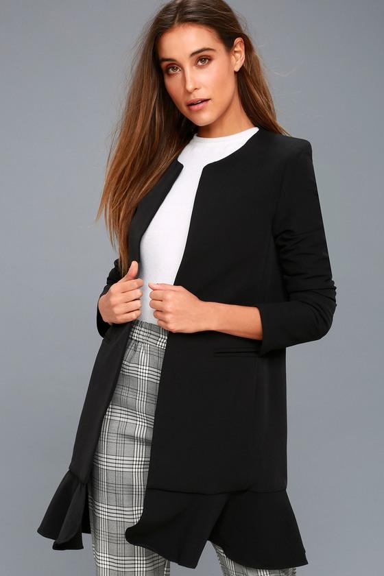 Royce Black Flounce Blazer | Lulus