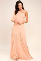 Lulus Angelic Way Blush One-shoulder Maxi Dress