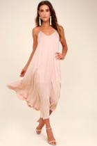 Lulus | Lasting Memories Blush Midi Dress | Size Large | Pink | 100% Rayon