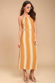 Faithfull The Brand Tuscany Yellow Striped Midi Dress