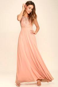 Lulus Twinkle In My Eye Blush Pink Beaded Maxi Dress