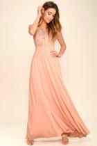 Lulus Twinkle In My Eye Blush Pink Beaded Maxi Dress
