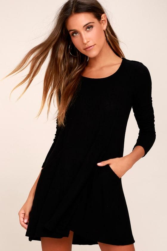 Z Supply | Pretty As A Picture Black Long Sleeve Swing Dress | Size Medium | Lulus