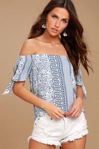 Lulus Hacienda White Print Off-the-shoulder Top