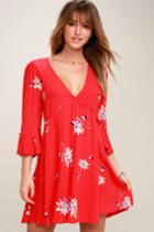 Free People Time On My Side Red Floral Print Wrap Dress | Lulus