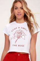 Amuse Society Stop And Smell The Rose White Cropped Tee | Lulus