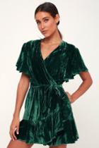 Bb Dakota Night Fever Dark Green Velvet Wrap Dress | Lulus