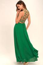 Lulus | Strappy To Be Here Green Maxi Dress | Size X-small | 100% Polyester