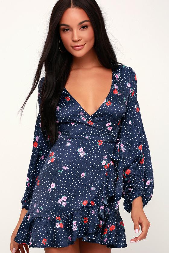 Capulet Sienna Navy Blue Floral Print Long Sleeve Wrap Dress | Lulus