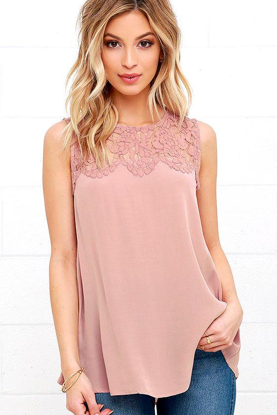 Lulus | Place In The Sun Mauve Lace Top | Size Large | Pink | 100% Polyester