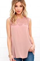 Lulus | Place In The Sun Mauve Lace Top | Size Large | Pink | 100% Polyester
