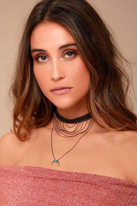 Lulus | Wilderness Gold And Brown Choker Necklace | Vegan Friendly