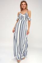 Brescia Blue And White Print Off-the-shoulder Maxi Dress | Lulus