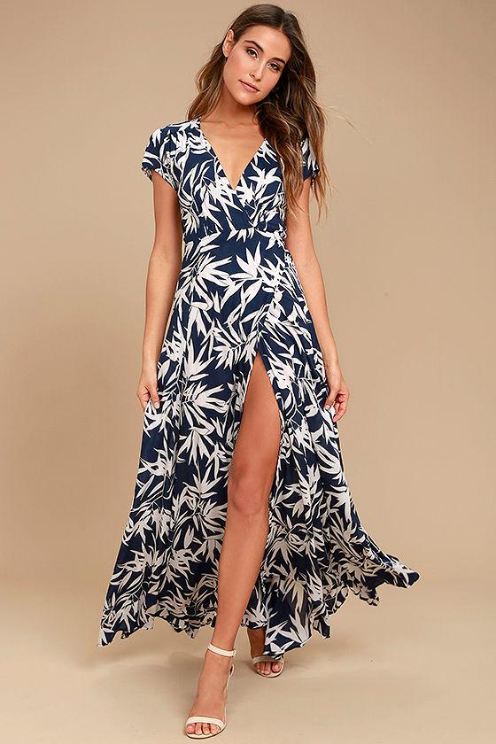 Amuse Society Provence Navy Blue Print Wrap Maxi Dress | Lulus