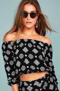 Amuse Society Cold Shoulder Black Print Off-the-shoulder Top