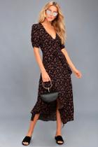 Honey Punch Prairie Serenade Black Floral Print Midi Dress