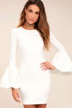 Lulus Double Flair White Long Sleeve Bodycon Dress
