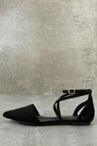 Lulus | Rayna Black Suede Pointed Flats | Size 5.5 | Vegan Friendly