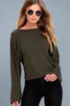 Project Social T | Lillian Olive Green Long Sleeve Sweater Top | Size Medium | Lulus