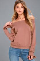 Lulus | Dancing For My Life Mauve Off-the-shoulder Sweatshirt | Size Large | Red