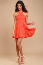 Forevermore Coral Red Skater Dress | Lulus