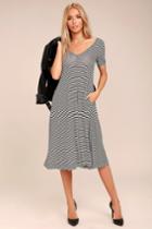 Cheap Monday | Disown Black And White Striped Midi Swing Dress | Size X-small | Lulus