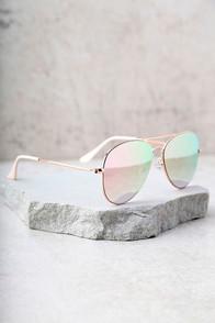 Lulus Reflection Of Perfection Pink Mirrored Aviator Sunglasses