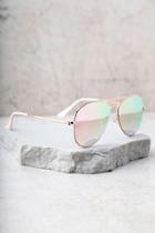 Lulus Reflection Of Perfection Pink Mirrored Aviator Sunglasses