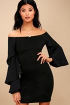 Lulus | Mon Cherie Black Off-the-shoulder Bodycon Dress | Size Medium | 100% Polyester