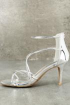 Bamboo | Kara Silver Patent High Heel Sandal Heels | Size 6 | Vegan Friendly | Lulus