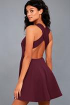 Lulus | Going Steady Plum Purple Backless Skater Dress | Size Large