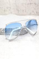 Lulus Hot Springs Silver And Light Blue Aviator Sunglasses