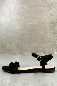 Bamboo Fabienne Black Velvet Flat Sandals
