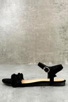 Bamboo Fabienne Black Velvet Flat Sandals