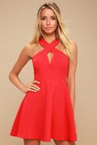 Norma Coral Red Skater Dress | Lulus