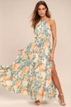 Precious Memories Light Blue And Peach Floral Print Maxi Dress | Lulus