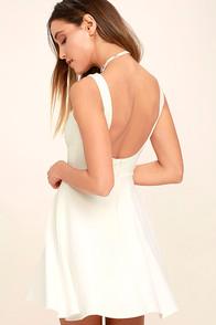 Lulus Call Me Anytime White Backless Skater Dress