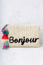 Melie Bianco St. Tropez Bonjour Beige Woven Clutch