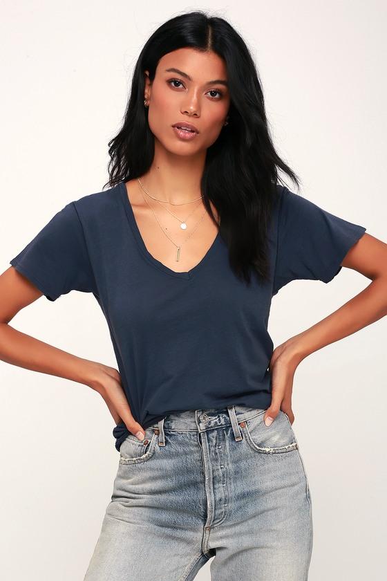 Project Social T The Softest Washed Navy Blue V-neck Tee | Lulus