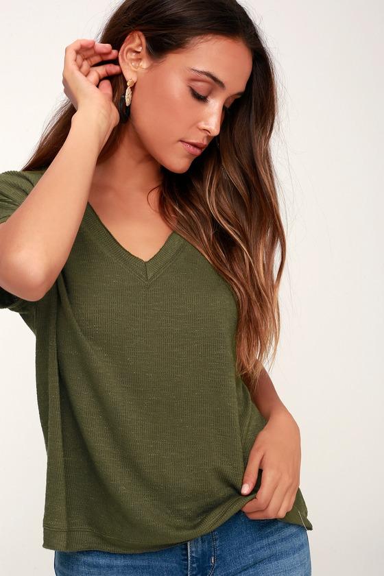 Lulus Basics Basic Instincts Olive Green V-neck Tee | Lulus