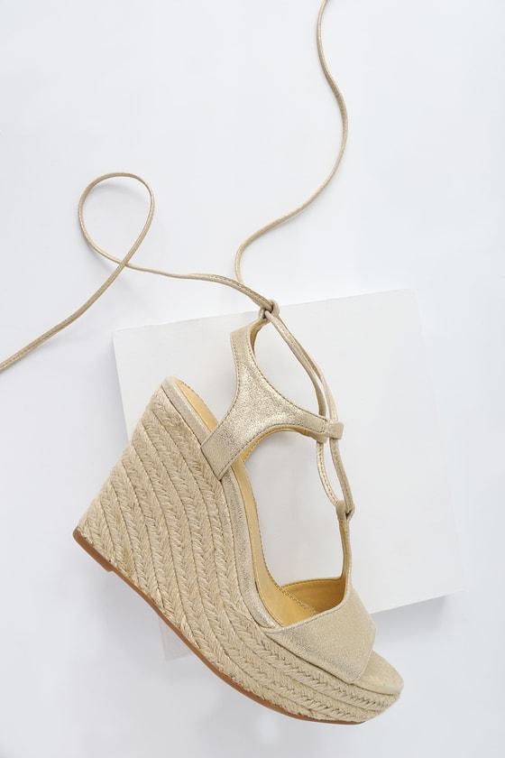Splendid Fianna Gold Metallic Leather Lace-up Espadrille Wedges | Lulus