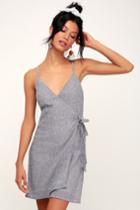 Fornillo Beach Grey Striped Wrap Dress | Lulus